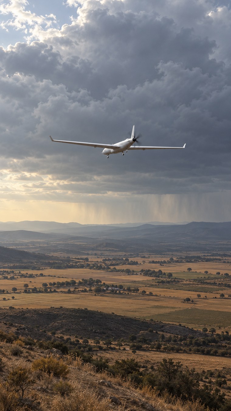 雲の近くを飛ぶ研究用の無人航空機を描いたAI生成イメージ